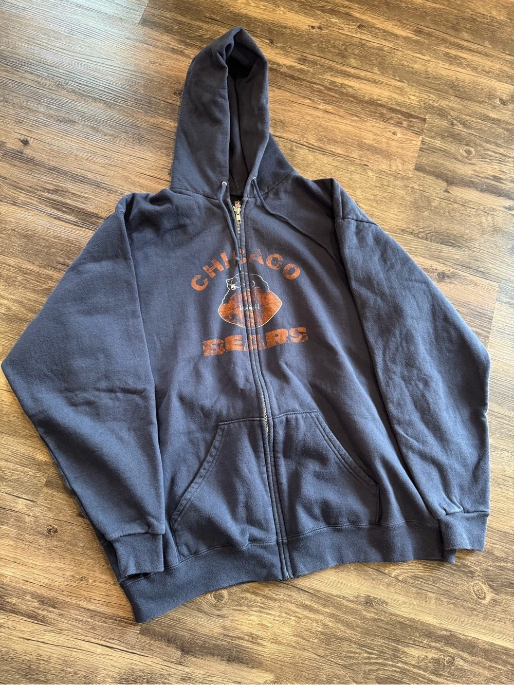 NFL Chicago Bears Navy Blue Zip-Up Hoodie with Orange Logo